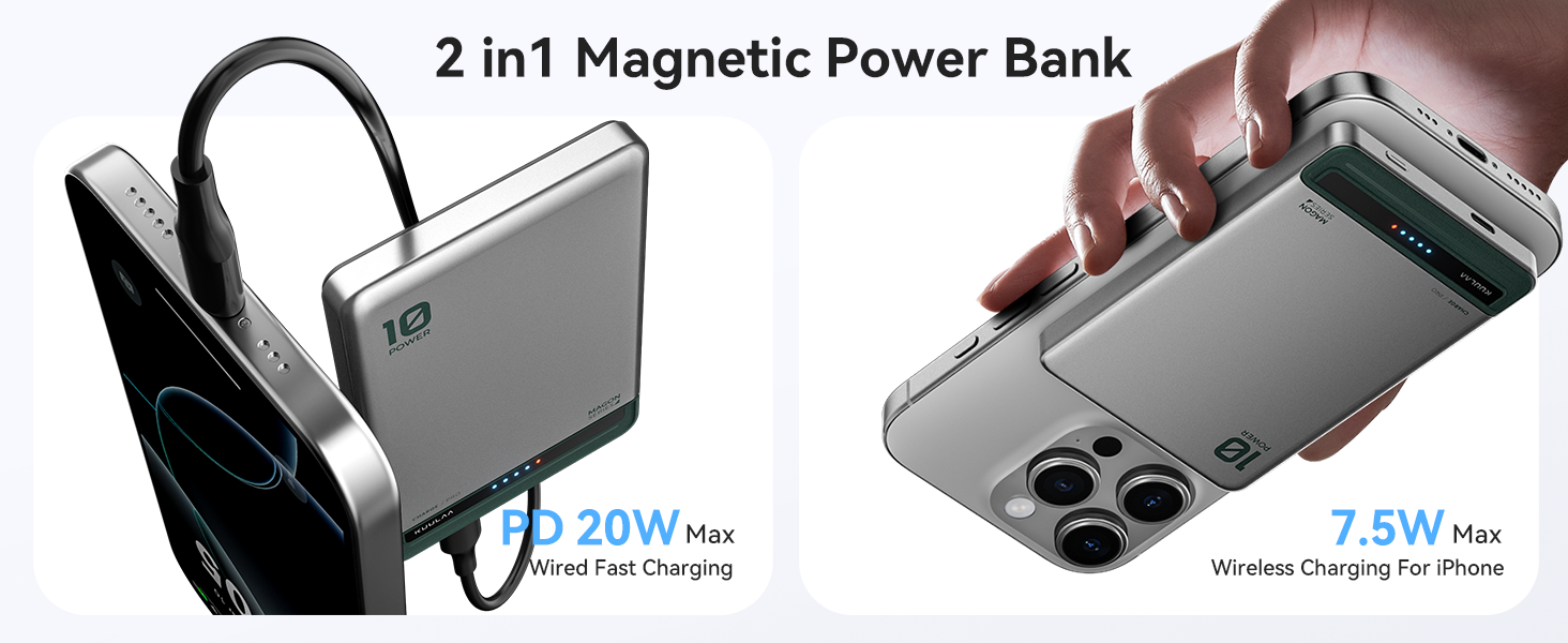 Powerbank Kuulaa Ultra Slim Magsafe 10000mAh з PD 20W, USB-C, для iPhone 17/16/15/14/13/12/Pro/Pro Max