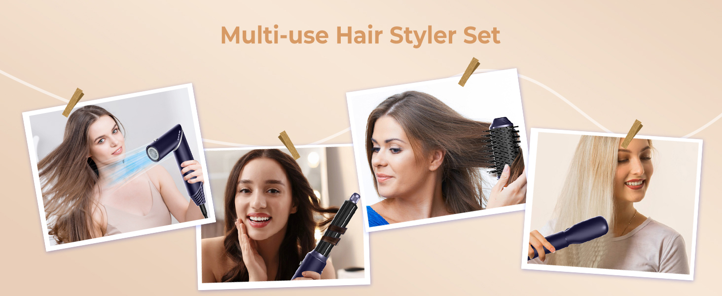 Фен-щітка 5 в 1 для волосся: сушка, укладка, локони, об'єм (блакитний)