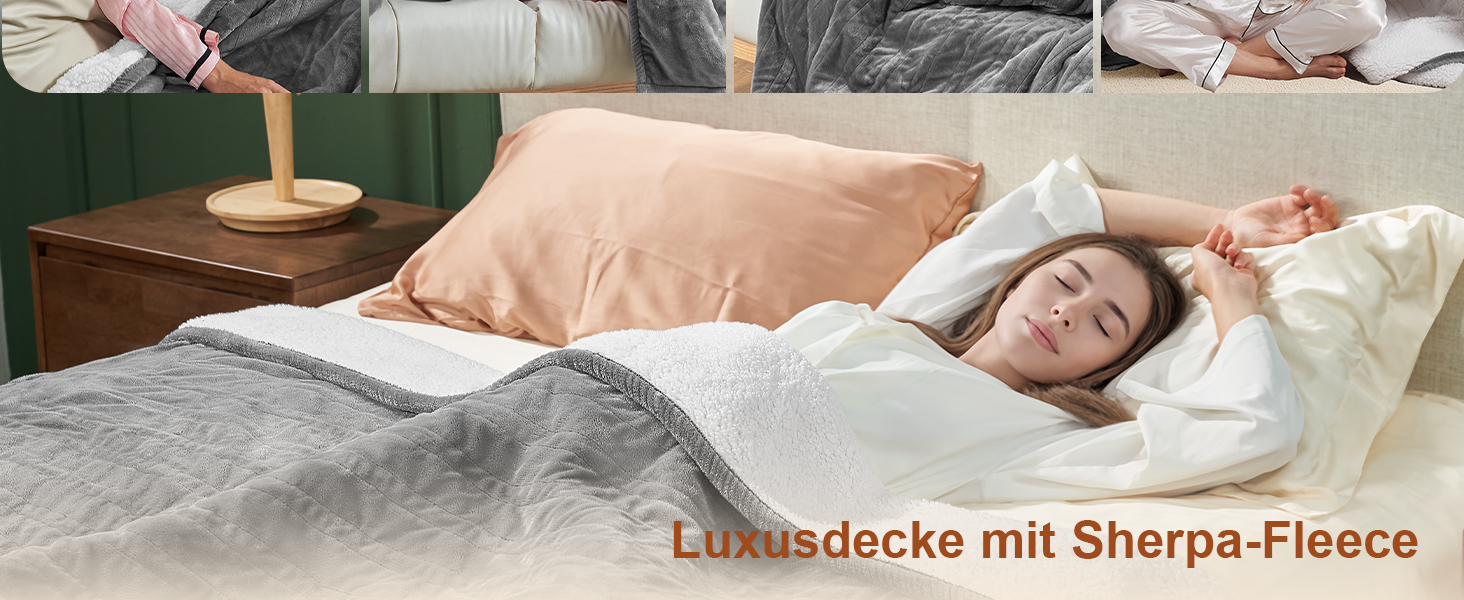 Електрична ковдра JUMMICO Kuschel-Heizdecke 180x130 см, тепла та м'яка - 6 режимів нагріву, таймер 12 годин, пральна, для дивана, ліжка, офісу, сіра