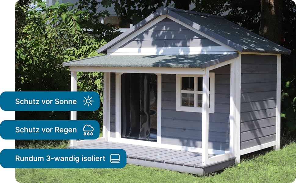 Будка для собак з масиву дерева, вологостійка, з дахом та вікном, розмір 130x118x108 см