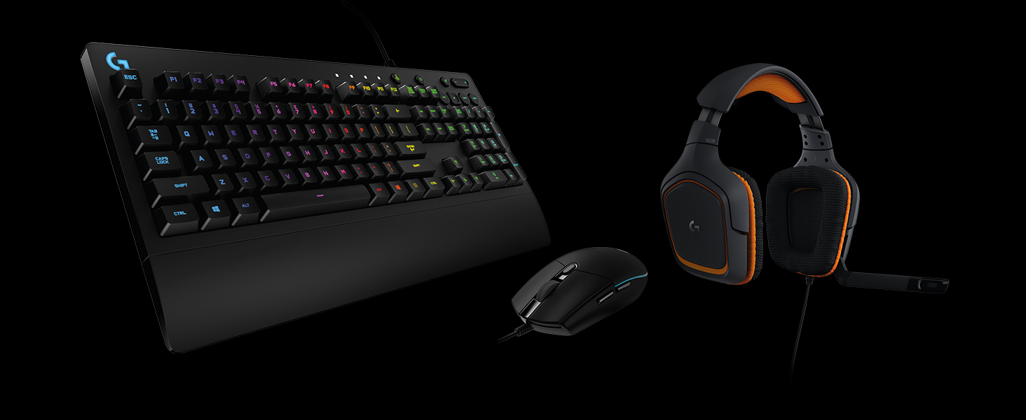 Ігрова клавіатура Logitech G213 Prodigy з RGB-підсвічуванням, програмовані клавіші G, мультимедійне керування, підставка для зап'ястя, захист від бризок, німецьке QWERTZ-розташування клавіш – чорний колір, німецька версія