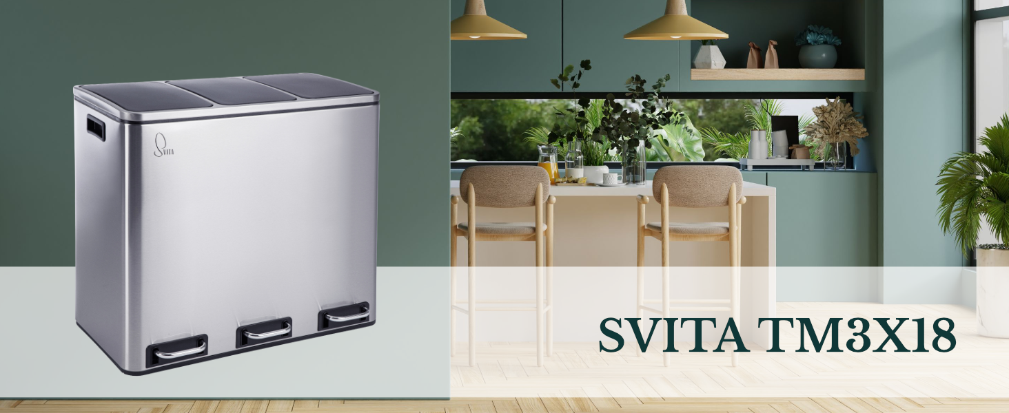 Відро для сміття SVITA TM3X18, 54 л, нержавіюча сталь, сріблясте, з розділенням відходів для кухні