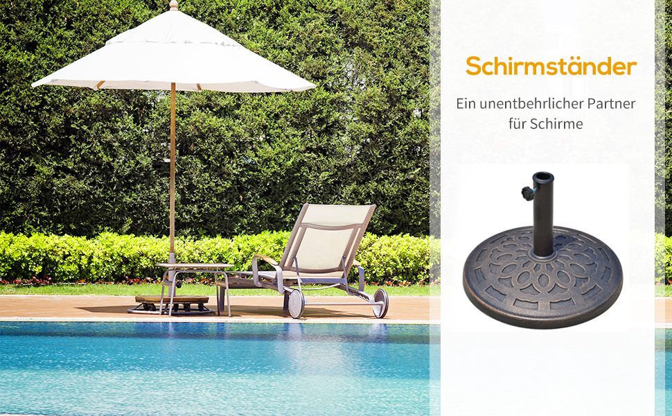 Outsunny Granite Parasol Stand 14kg, Umbrella Stand Grips, Round Umbrella Holder, Umbrella Weight for Parasol 38mm/48mm Tube Diameter, for Balcony, Terrace, Garden, Bronze