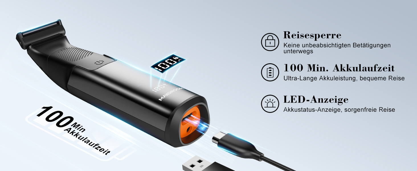 MAXGROOM 3-в-1 Тілогример для чоловіків: електробритва, тример, вологостійкий, для тіла та інтимної зони