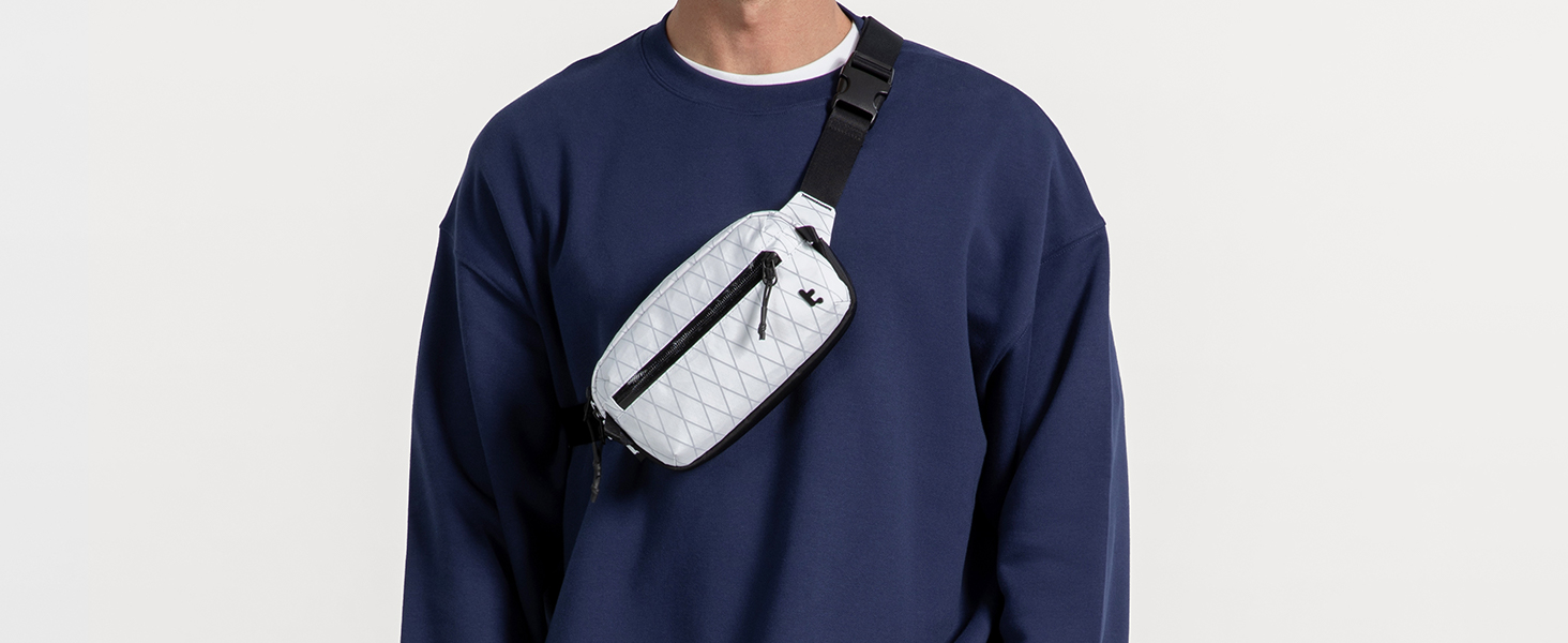 tomtoc X-Pac нагрудна сумка для чоловіків та жінок, 1,5 л, білий колір. RFID захист, для подорожей, повсякденного використання.