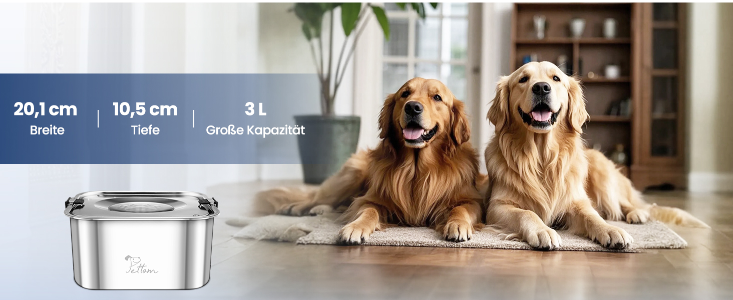 Миска для собак PETTOM 3L, не проливається, з нержавіючої сталі 304, срібна, 20x20x11 см