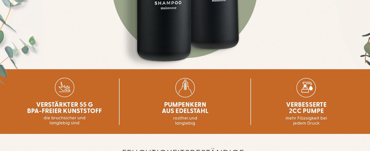 Шампунь MaisoNovo у пляшках для наповнення – дозатори для рідкого мила та гелю для душу, настінний монтаж – набір з 3 пляшок об'ємом 500 мл, янтарного кольору, з чорним дозатором (набір з 2 чорних дозаторів)