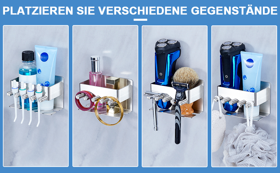 Тримач для зубних щіток GGQ настінний, для електричної зубної щітки, без свердління, самоклеючий, з підставкою для зубної пасти (срібний)