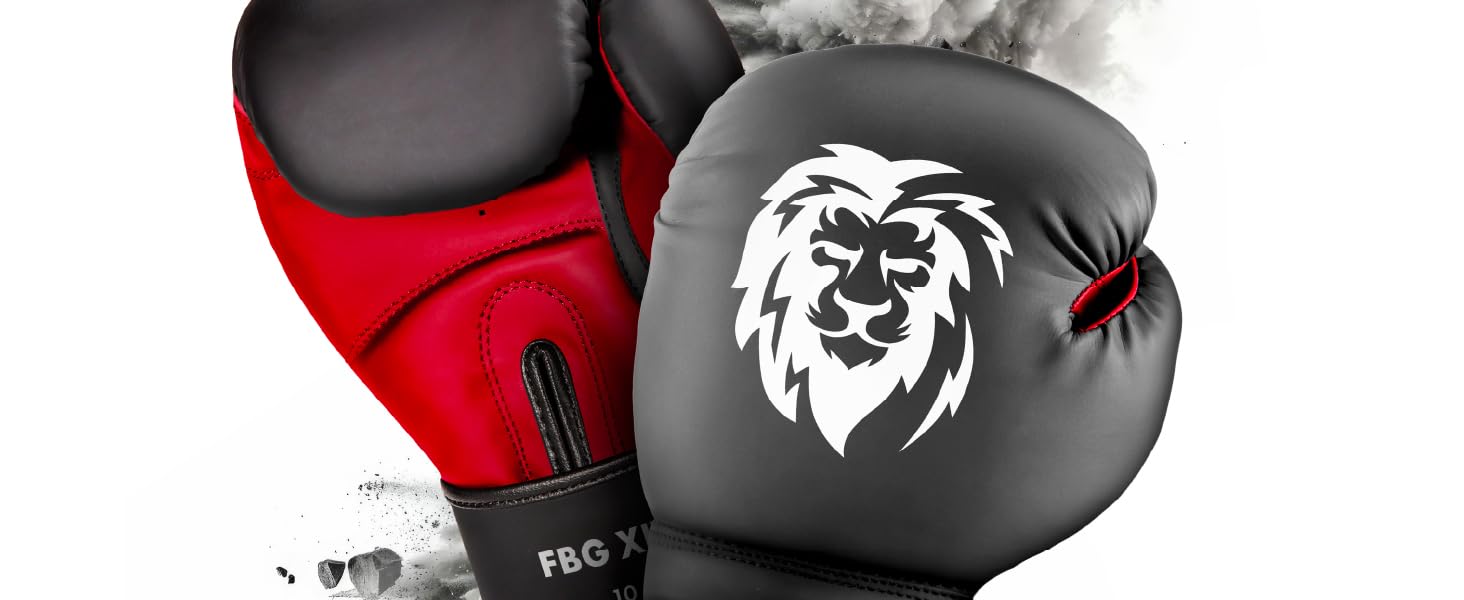 Боксерські рукавички FIGHTR® - Максимальний захист та стабільність | Для боксу, ММА, муай-тай та кікбоксингу | Розміри 8-16 oz, з чохлом (12 oz, Чорний / Червоний)
