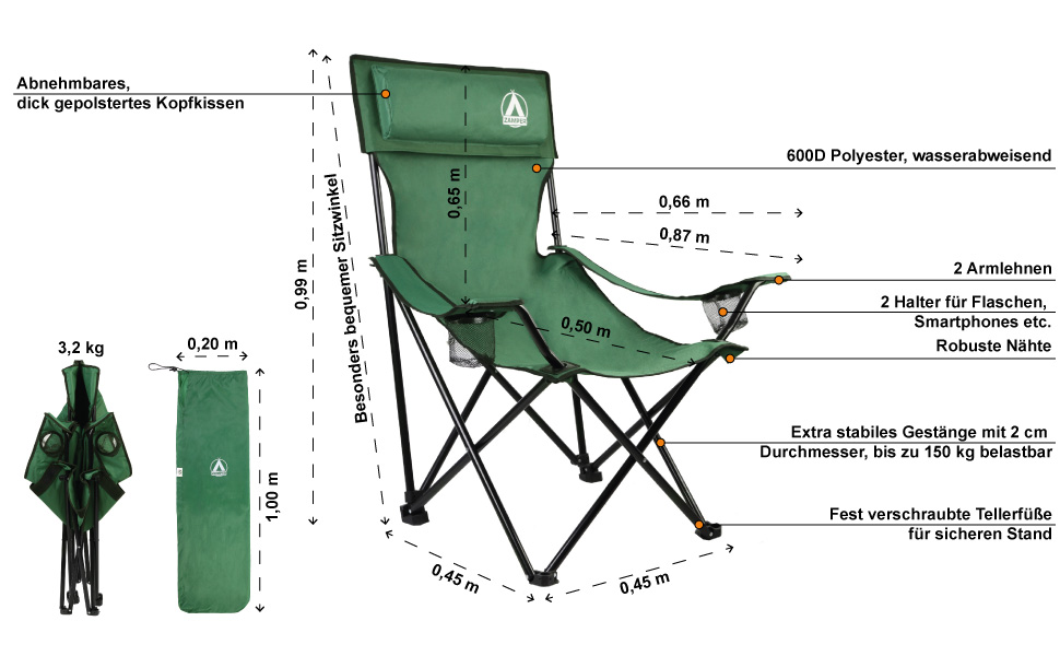 Складний кемпінговий стілець Zamper 150 кг з підсклянником та подушкою для риболовлі та кемпінгу