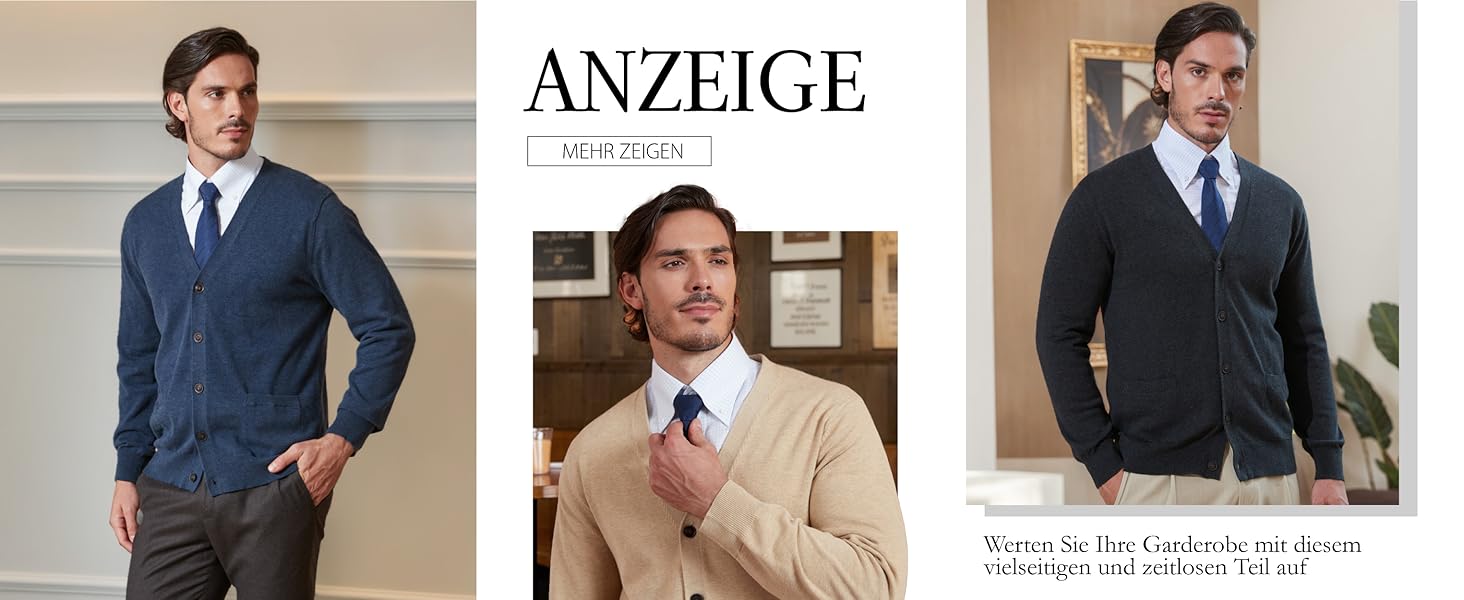 Чоловічий кардиган Kallspin з 100% бавовни, V-подібний виріз, довгі рукави, на ґудзиках та з кишенями, темно-синій, розмір M