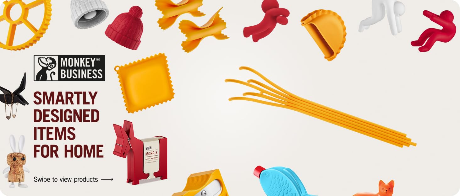 Набір силіконових кухонних інструментів Monkey Business Pasta Grande №3: ложка для спагеті, прес для лимонів Conchiglie, підставка для ложок Ravioli, подарункова упаковка