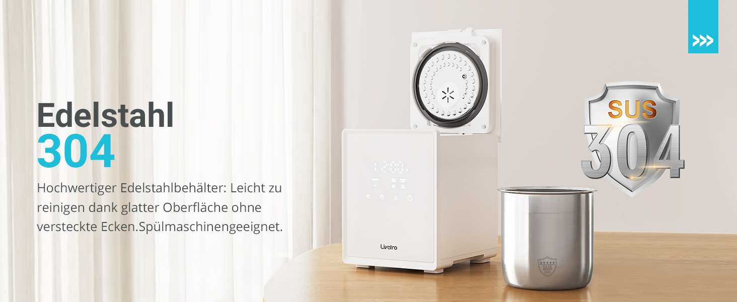 Зволожувач повітря для спальні та вітальні з верхнім заповненням, 3л, нержавіюча сталь, теплий туман, знищує 99,97% бактерій, з режимом сну, білий