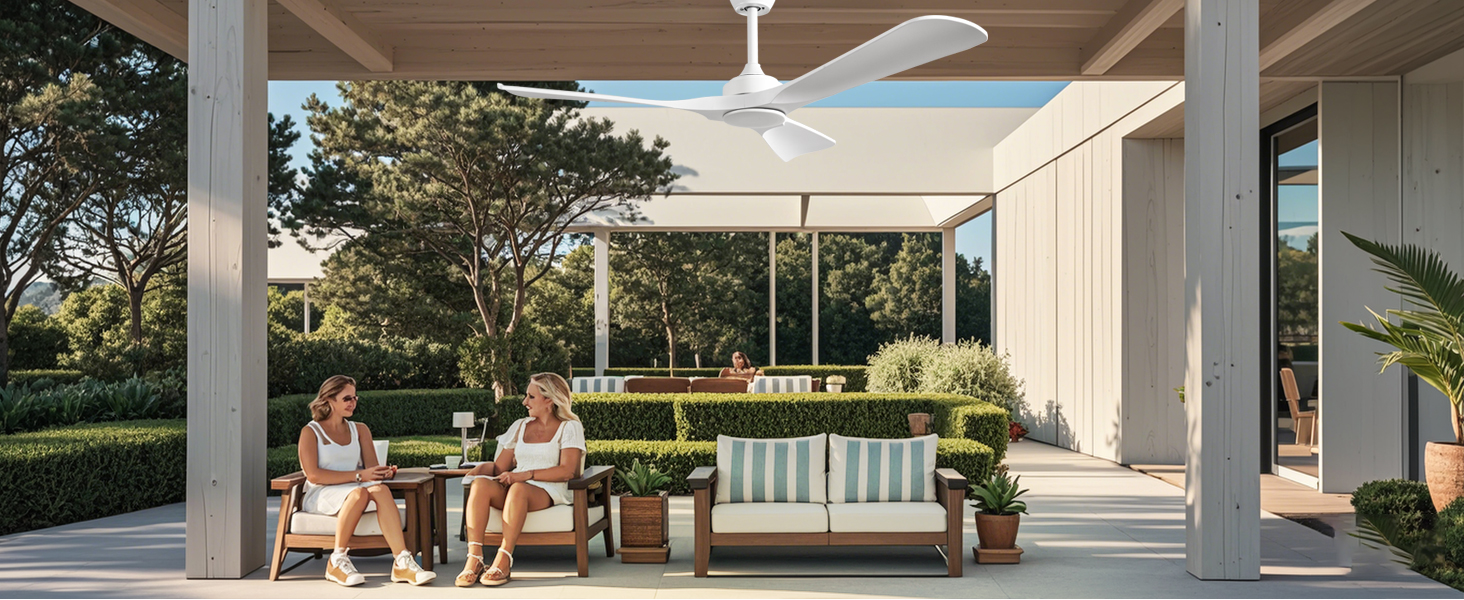 Стеляний вентилятор Depuley Leise з підсвічуванням для вулиці: LED лампа з вентилятором для саду, тераси - 132см, з підсвічуванням та APP для вітальні, ресторану, офісу (Білий, 52'' без підсвічування)