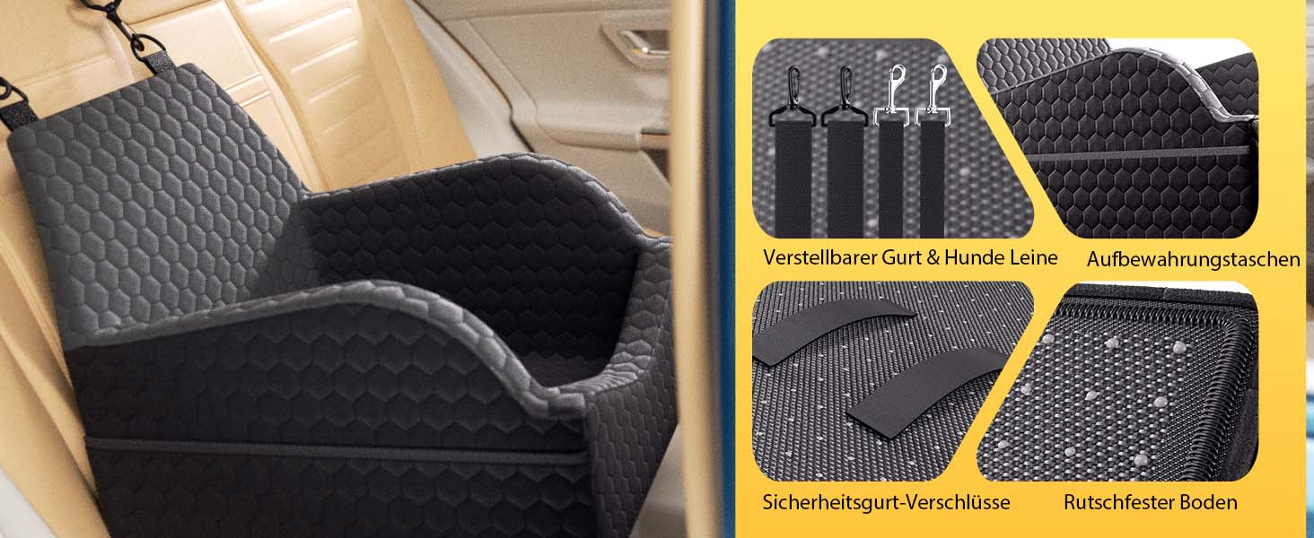 Автокрісло для собак UNICITII, чорне, до 13.6 кг (S), з ременем безпеки