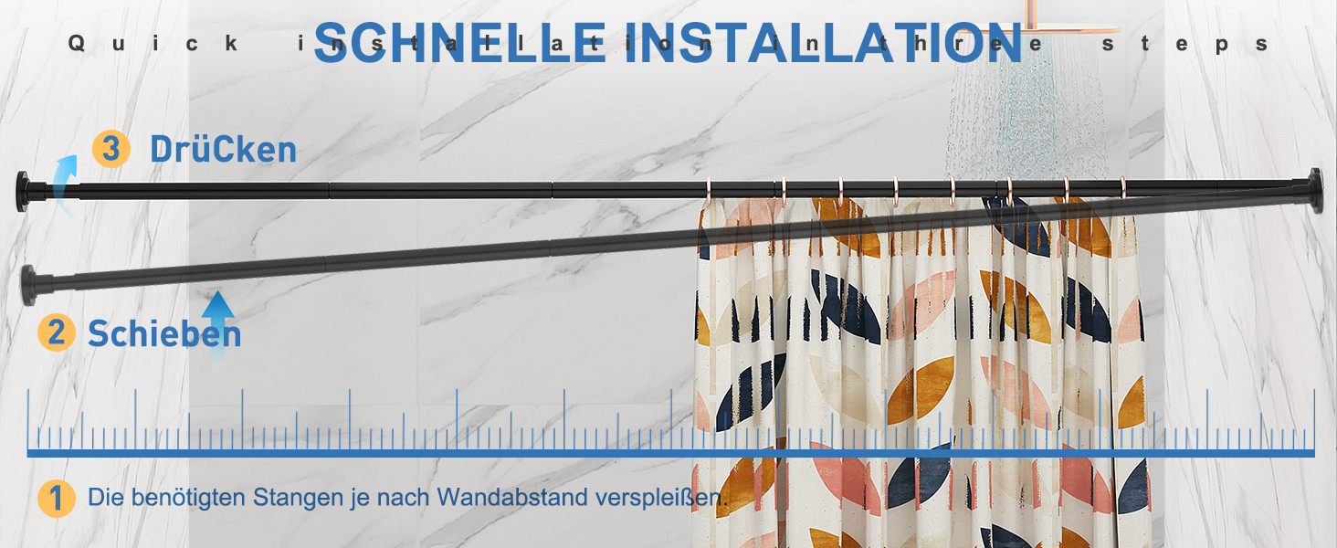 Штанга для штор без свердління, 48-119.4 см, телескопічна, кріпиться без свердління, чорна. Підходить для душу та штор. 1 шт.