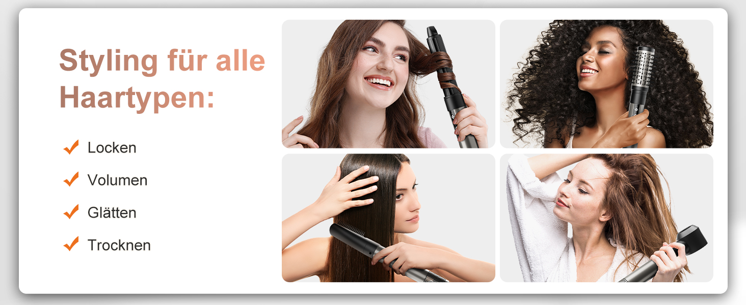7MAGIC Airstyler 6-в-1: фен-щітка, плойка, завивка, іонізація, для волосся, подорожей, сріблястий