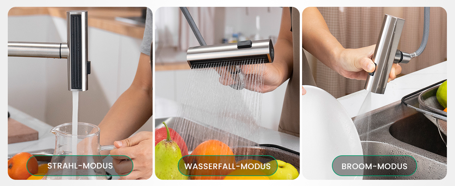 Чорний кухонний змішувач Appaso з висувною лійкою, 360° обертання, 2 режими струменя, для кухні | З нержавіючої сталі, водоспад