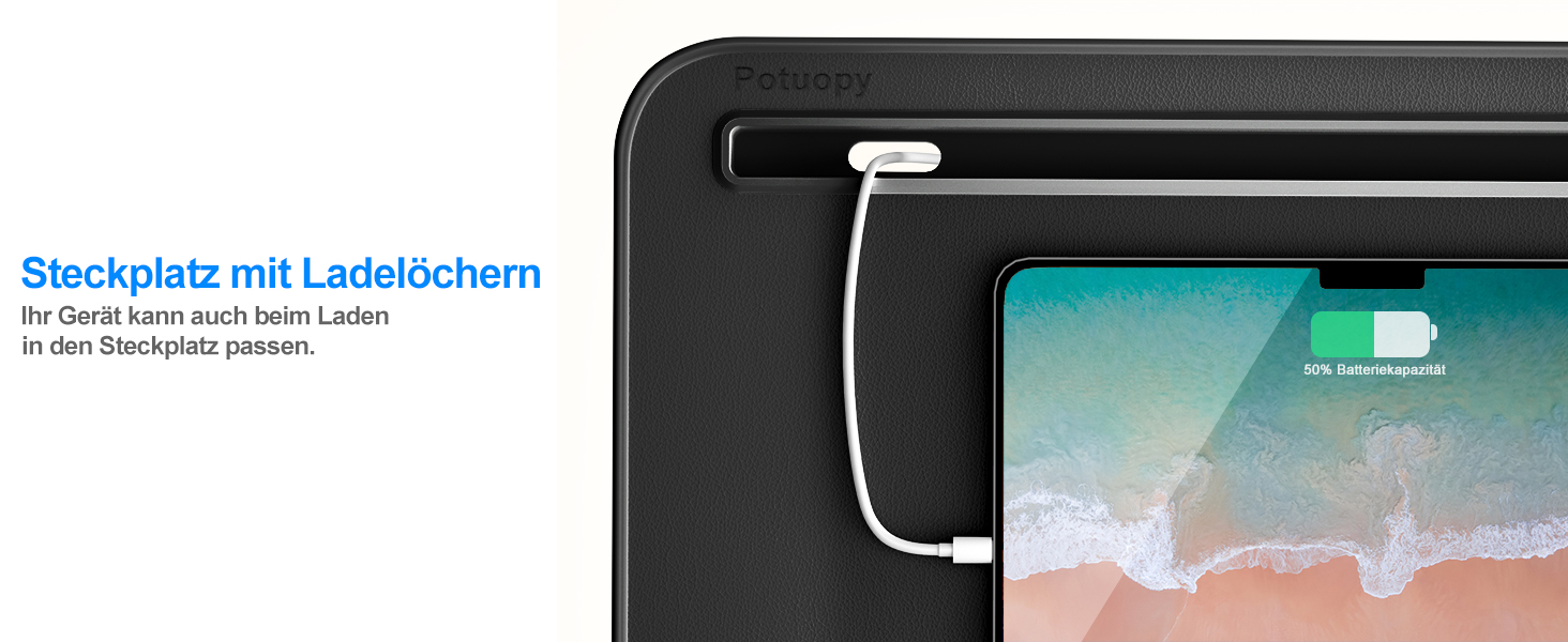 Стіл для ноутбука Potuopy з регульованою висотою та кутом нахилу, складний, великий розмір (60*40 см), чорний, з еко-деревом для роботи, читання та їжі на ліжку/дивані