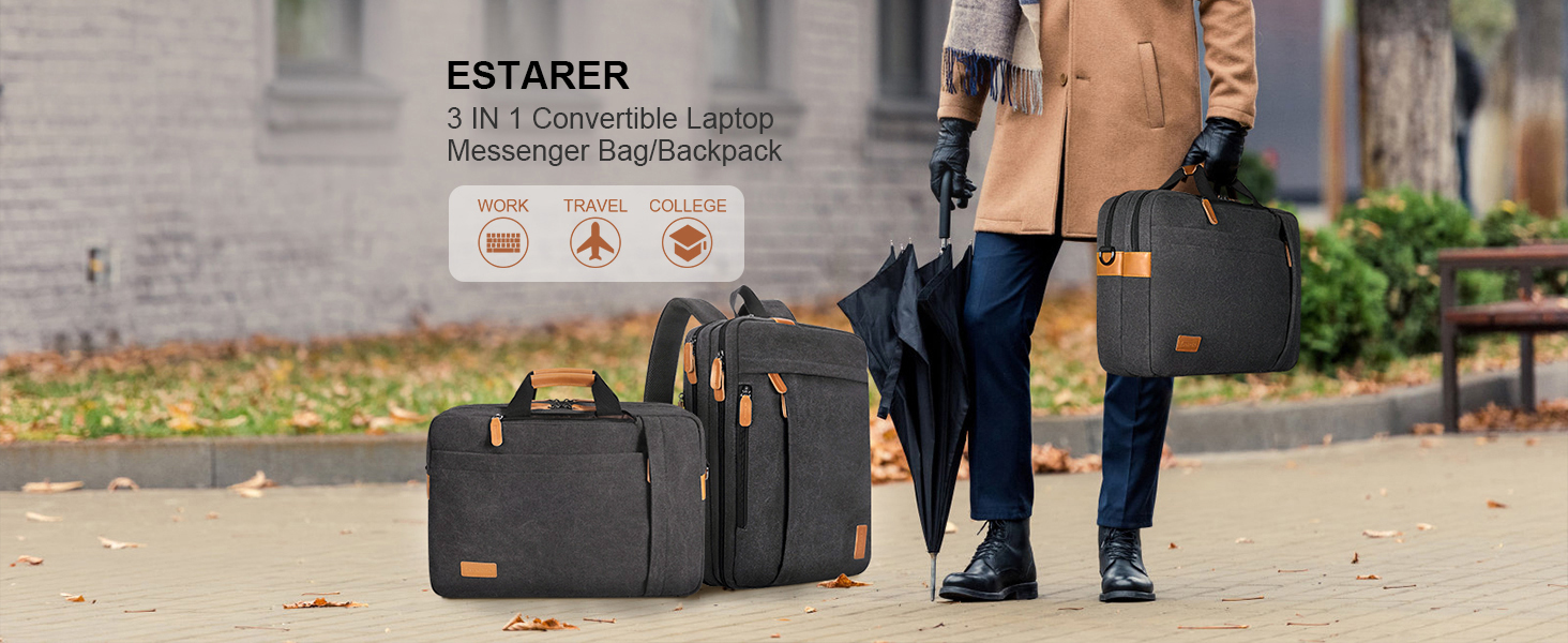 ESTARER Convertible Backpack Laptop Bag Shoulder Bag Messenger Bag 17/17.3 inch Multifunctional Bag for Business/School/Travel