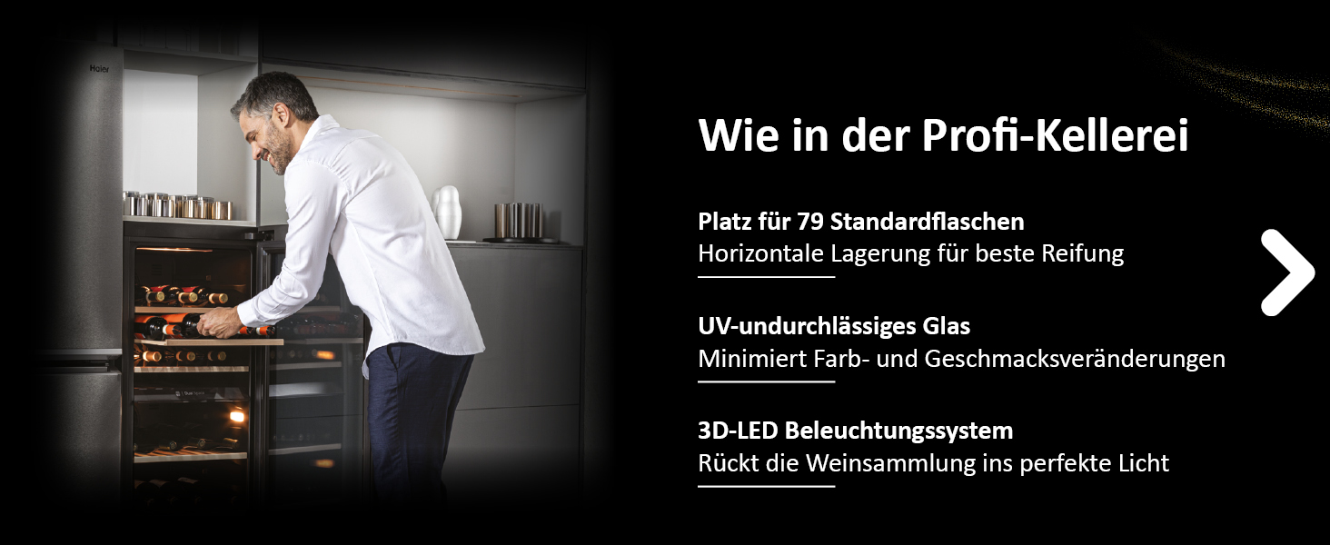 Haier 34 Bottle Wine Refrigerator - 2 Zone Wine Cooler with UV Glass Door, Wi-Fi & Touch Display, Vibration-Free Storage
