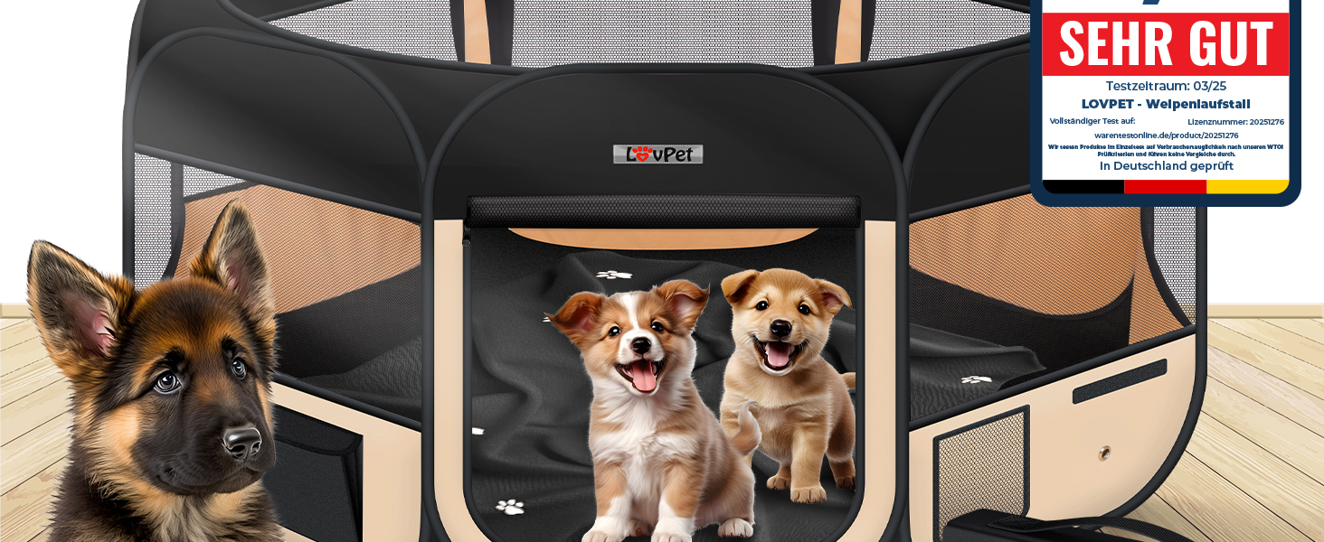 LOVPET® Foldable Pet Playpen with Food Bowl & Fleece Blanket - Indoor/Outdoor Dog & Cat Pen, Pop-Up Crate, Oxford Fabric, Grey/Black