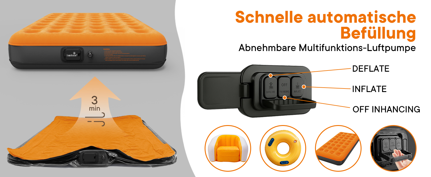 Надувний матрац самонадувний, 190x99x22 см, 150 кг, для кемпінгу, подорожей, гостей