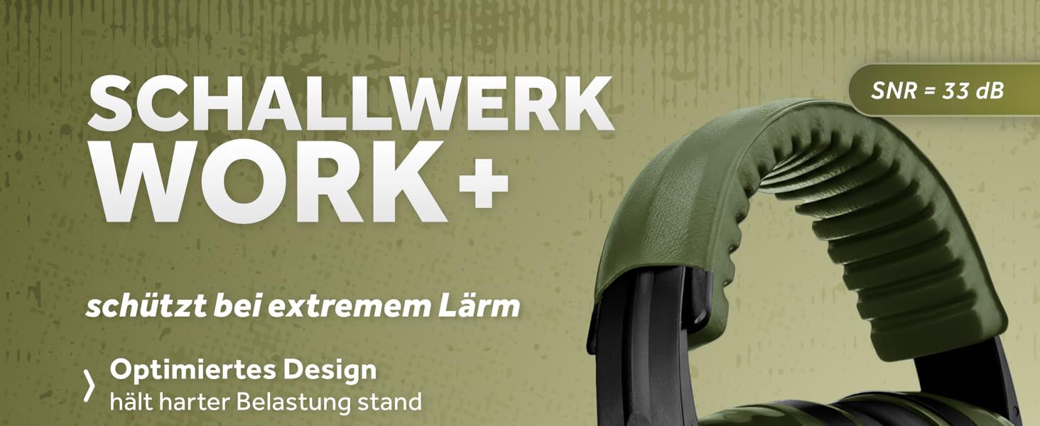 Schallwerk Work+ | Захист слуху для роботи – наголовники з регульованим розміром, високоякісні навушники для шумозаглушення – капелюхоподібні навушники для роботи та повсякденного використання (оливковий)
