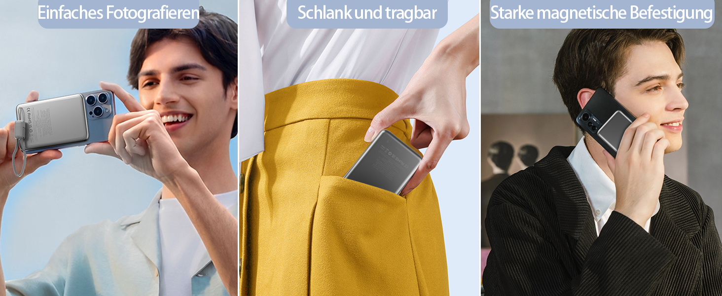 Power Bank MagSafe 5000mAh 20W PD з бездротовою зарядкою, USB-C, для iPhone 16/15/14/13/12, срібний