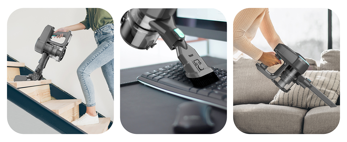 Бездротовий акумуляторний пилосос 25000Pa з турбощіткою, 175W, 50хв роботи, для твердих поверхонь та килимів, видалення шерсті тварин, блакитний