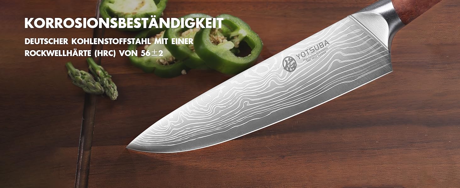 Японський кухонний ніж YOTSUBA 22 см, професійний шеф-ніж з нержавіючої сталі з вуглецевої сталі, ергономічна ручка з паккавуда