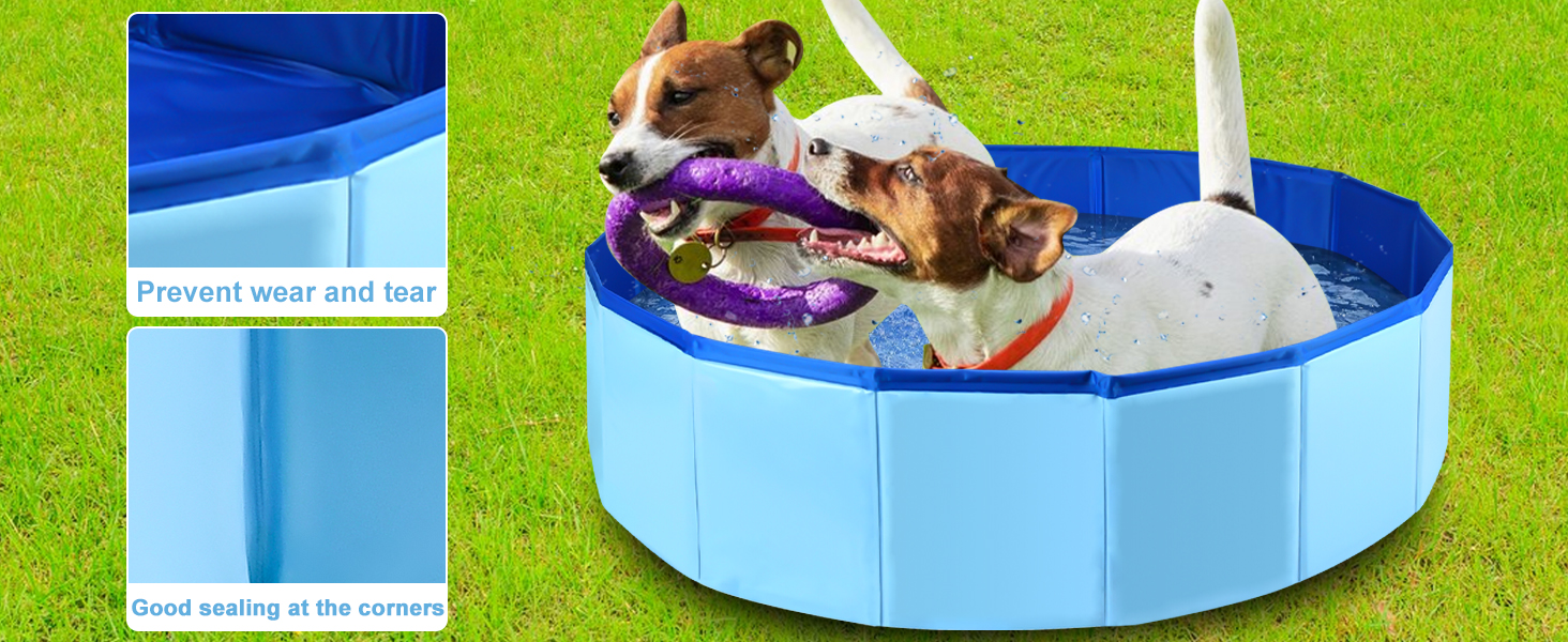 Складний басейн для собак 100x30 см - переносний басейн з ПВХ для великих собак, блакитний, з неслизьким дном