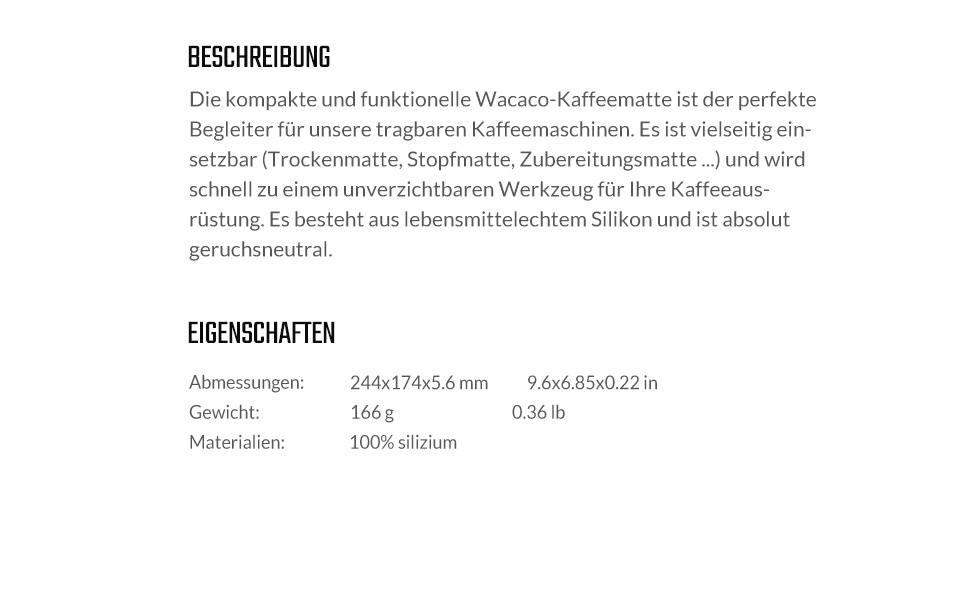 Силіконовий килимок WACACO для посуду та кавомашини: термостійкий, антиковзний, багатофункціональний