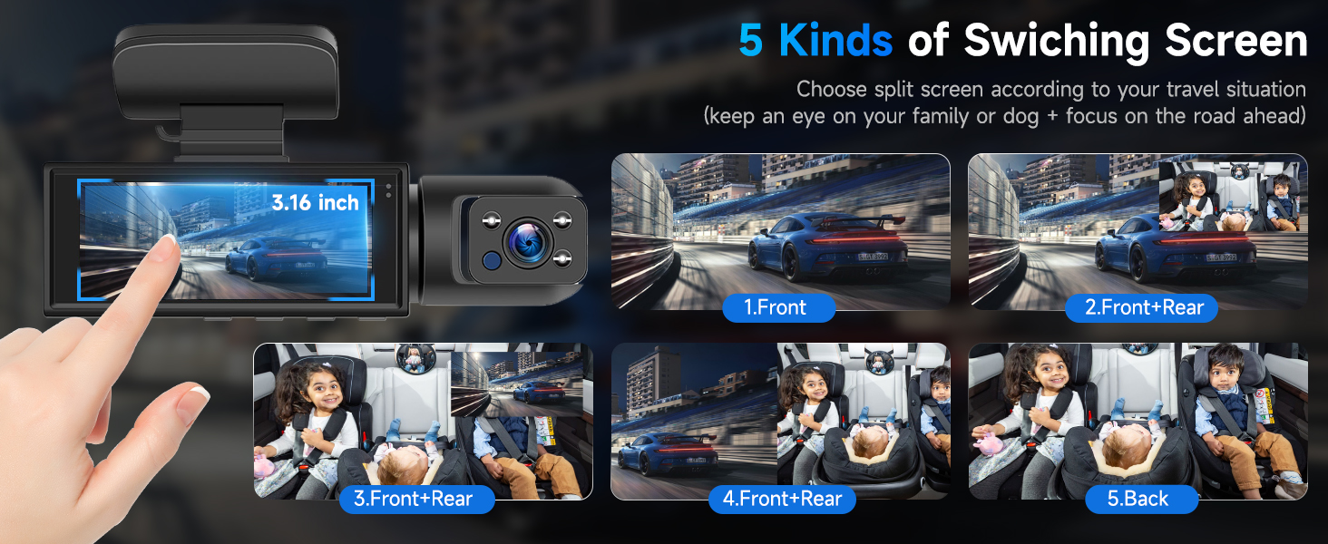 Автокамера Hodozzy з двома об'єктивами, FHD 1080P, IPS 3.16