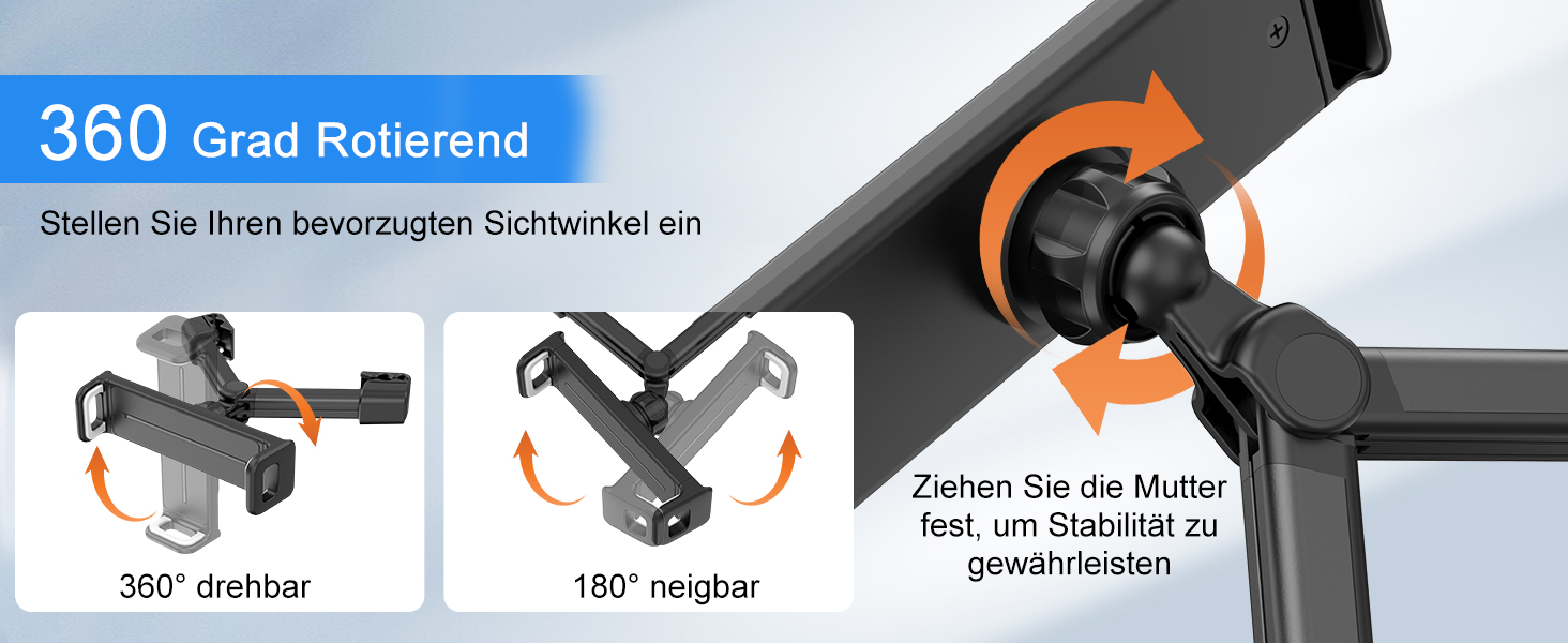 Утримувач для планшета в авто FINTIE - універсальний, поворотний на 360°, для iPad, Galaxy Tab, смартфонів, Kindle, Fire (6-13 дюймів)