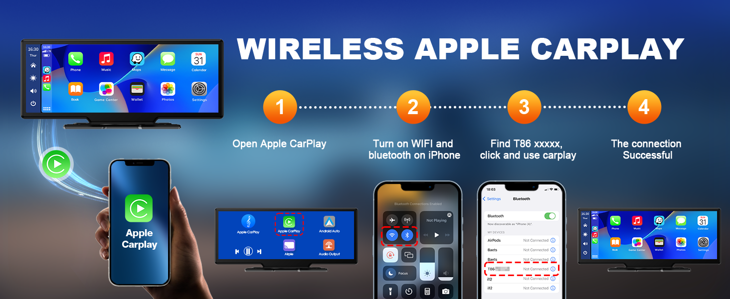 Бездротовий CarPlay/Android Auto дисплей Volam 9,26