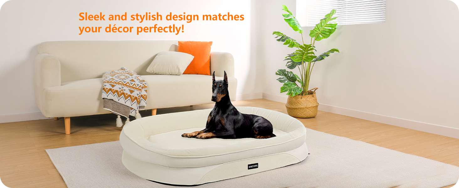 Ортопедичне ліжко для собак, ліжко-софа для собак з підковоподібною подушкою, неслизьке дно, кошик для собак, знімний та пральний, середні та великі породи, 106 x 79 x 17 см (122 x 90 x 19 см), бежевий