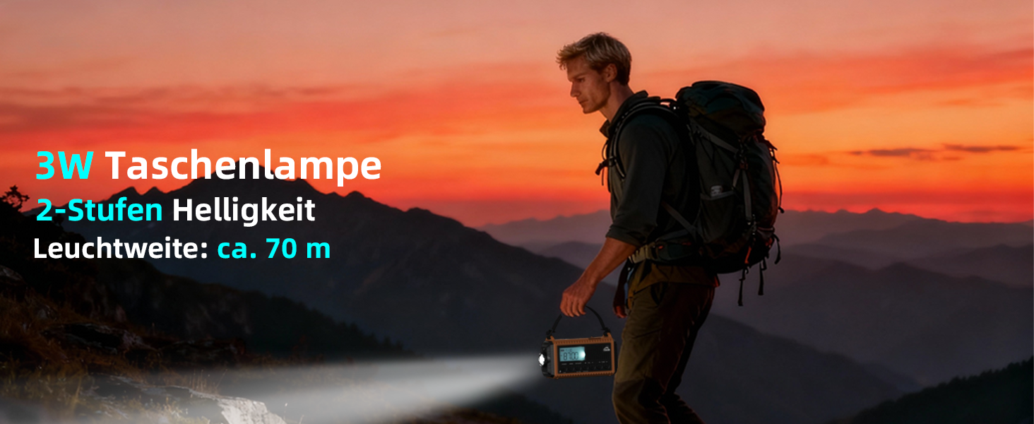 Радіо Kurbelradio 12000 mAh: Сонячне, ручне, аварійне радіо з ліхтариком та USB-зарядкою (Жовтий)