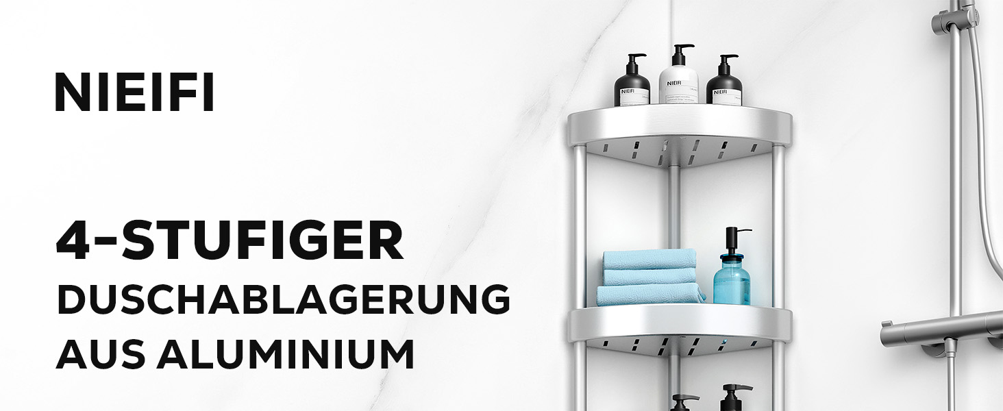 Поличка для душу Nieifi без свердління, кутова, з нержавіючої сталі, 4 яруси, чорна, для ванної кімнати та душу