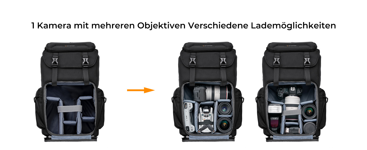Чорний рюкзак для камери K&F Concept 25L: для фотографів, з відділенням для ноутбука, штатива та об'єктивів, водонепроникний, з дощем.