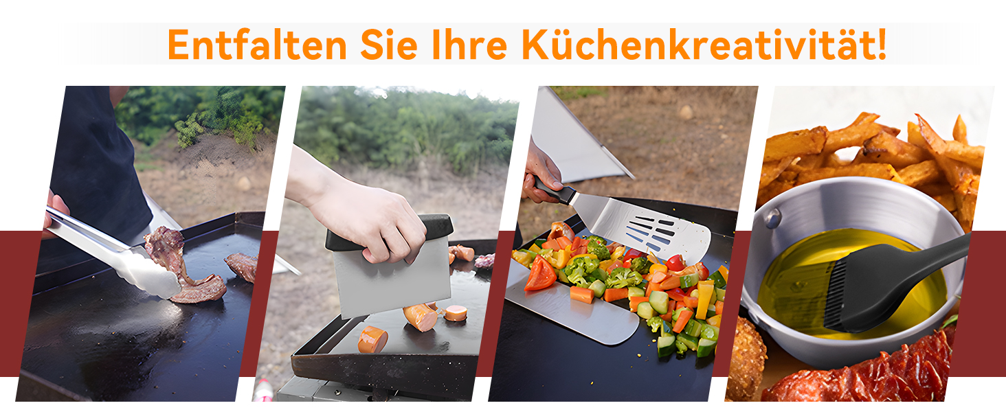 Набір гриль-посуду 19 предметів: аксесуари для гриля, BBQ, прес для бургерів, лопатка, дзвоник, аксесуари для тепаньякі та Blackstone Grill