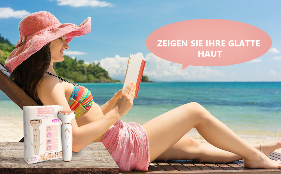 Електричний жіночий тример ACWOO 4-в-1 для обличчя, носа, під пахвами, в зоні бікіні та інтимній зоні, USB-зарядка, рожевий