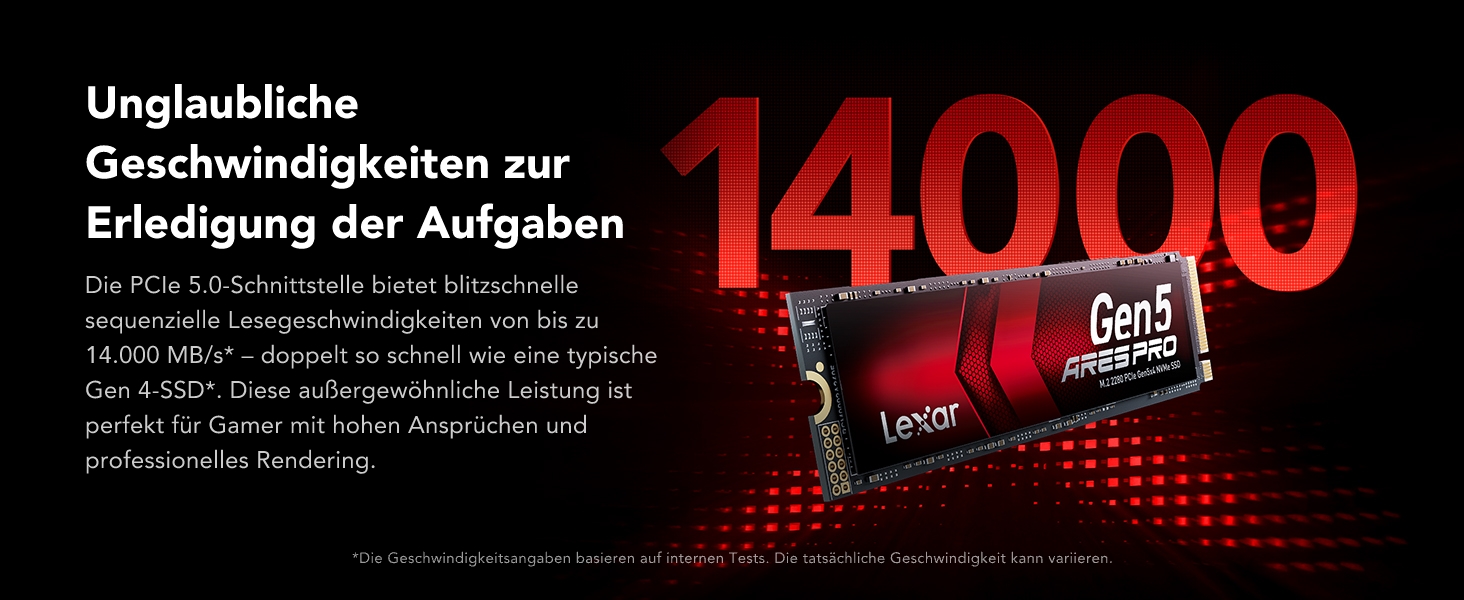 Lexar ARES PRO 1TB Gen5 NVMe M.2 SSD: PCIe 5.0, 14000 МБ/с для ПК, ноутбуків, PS5