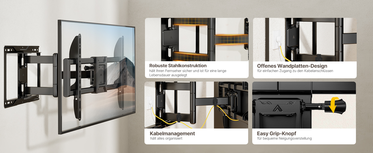 Кріплення для телевізора monTEK Full Motion з регулюванням, 37-84 дюйми, до 50 кг, VESA 600x400 мм, для дерев'яних підставок