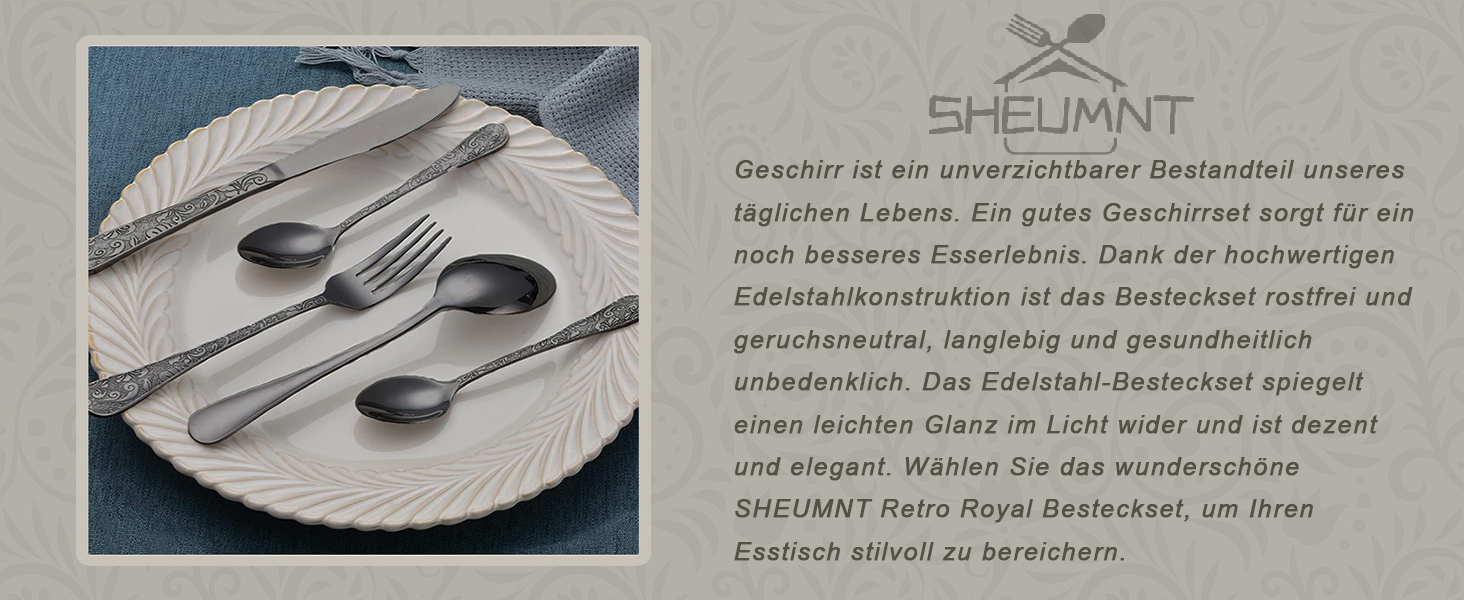 Набір столових приборів з нержавіючої сталі в вінтажному стилі на 6 осіб (чорний, 24 предмети) - ножі, виделки, ложки