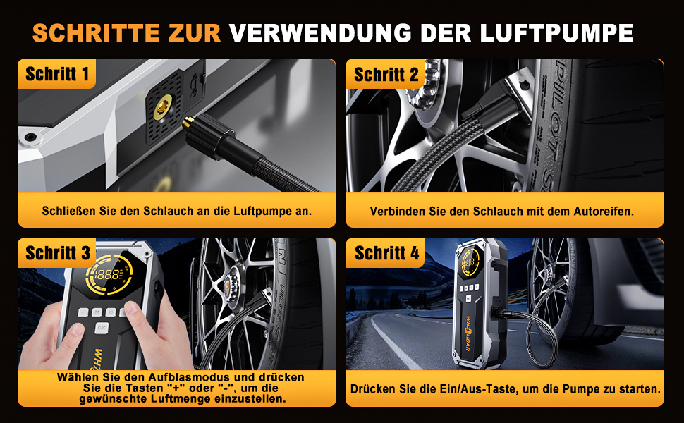 Портативний пусковий пристрій Starthilfe Powerbank з компресором 26800mAh, 6000A, 150PSI, LCD, LED, чорний