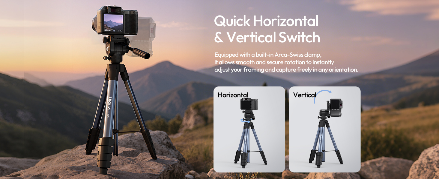 Штатив ULANZI TT39 155cm для камери з поворотним на 360° та нахильним (-80°/+90°) кріпленням, легкий штатив з тримачем для телефону, туристичний штатив сумісний з DSLR, мобільними телефонами (вага 0,95 кг, вантажопідйомність 8 кг)