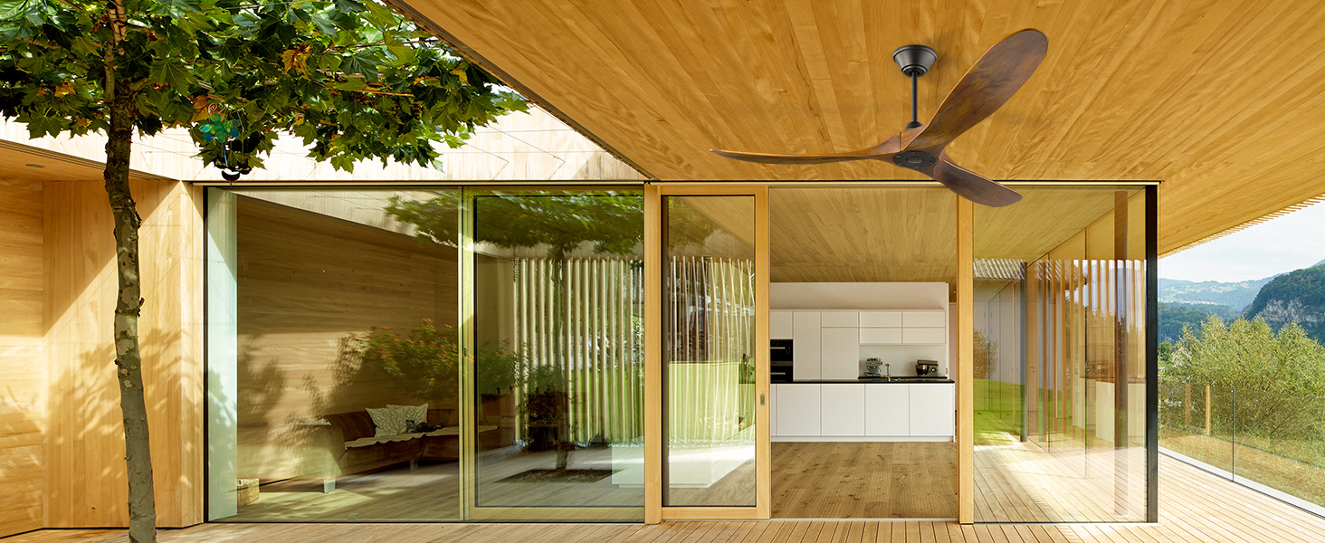 152 см, дерев'яний стельовий вентилятор з дистанційним керуванням, 3 лопаті, DC-двигун, для дому та вулиці, таймер, без освітлення