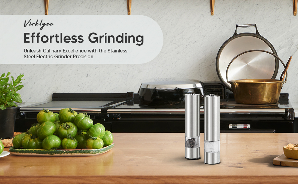 Електричні соляні та перечні мельниці 2 шт. з нержавіючої сталі, регулювання помелу, світлодіодне підсвічування (сріблясті)