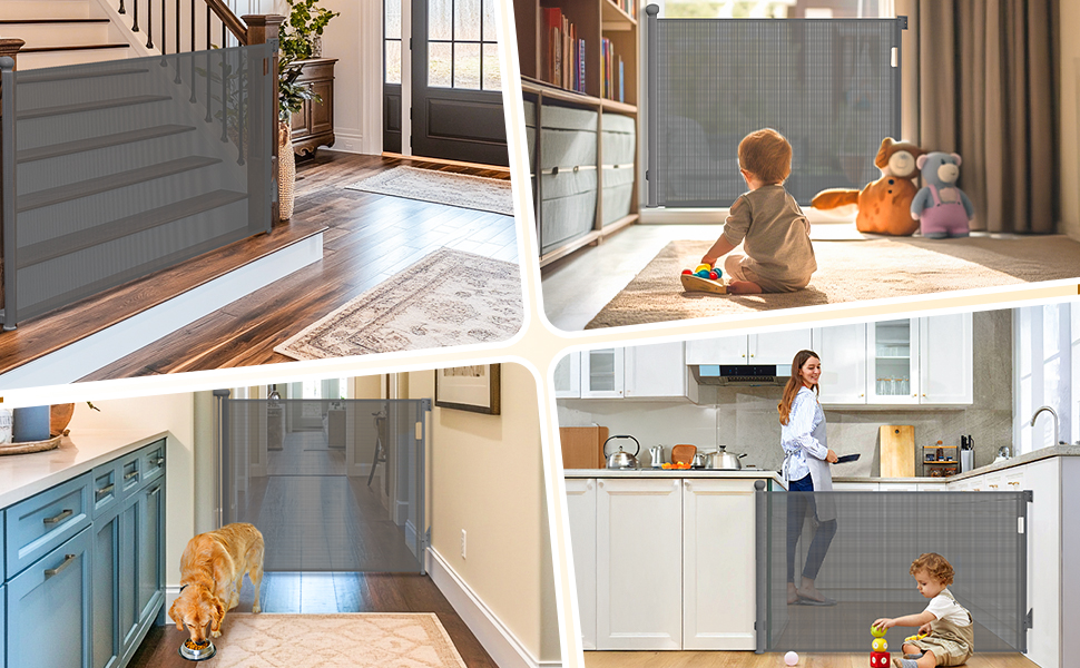 Захист для сходів Vounot: розтягувана сітка-захист для дітей, котів та собак (0-180 см, сірий)